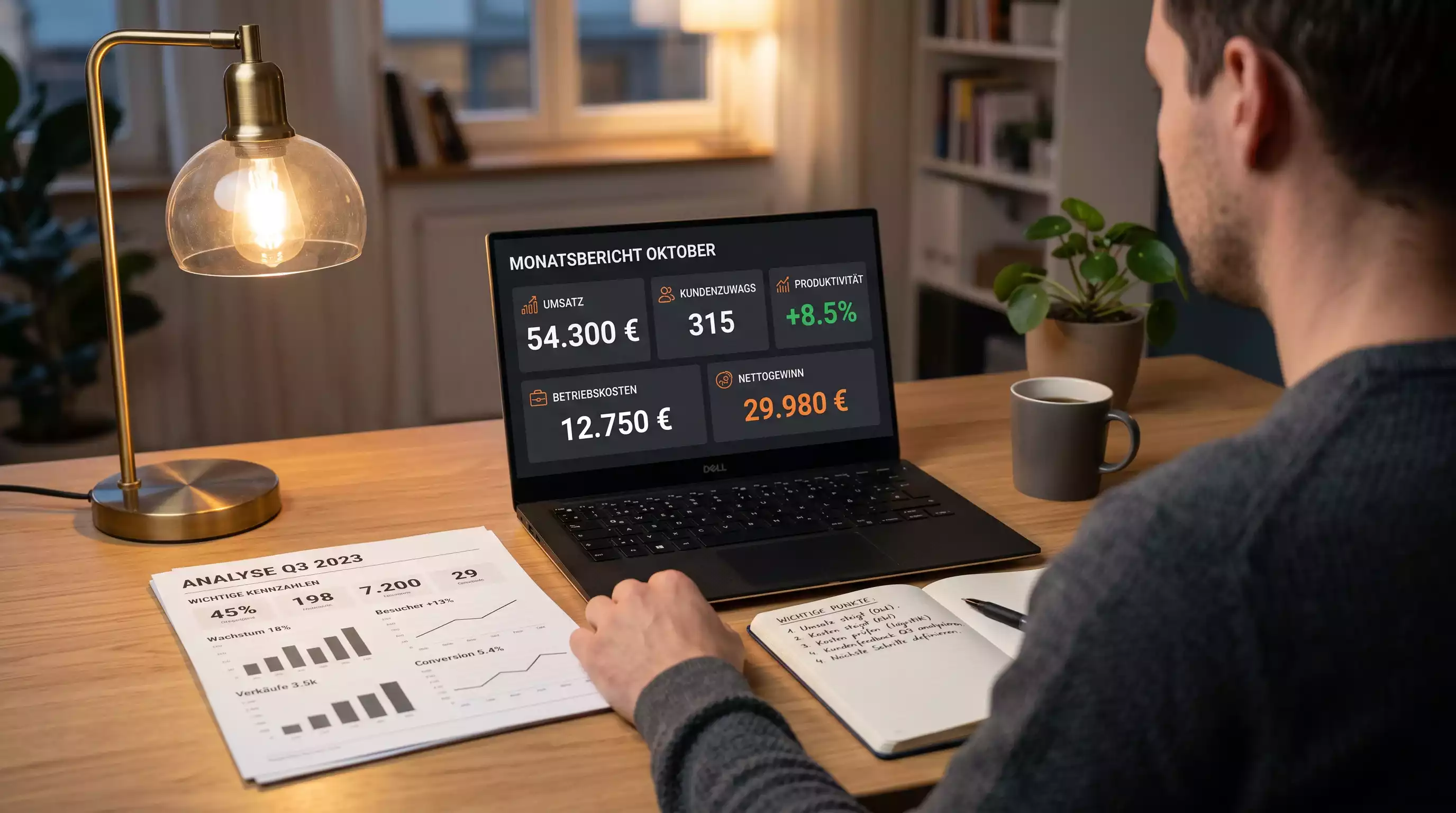 Person analysiert Darts-Statistiken und Checkout-Quoten am Schreibtisch mit Notizen